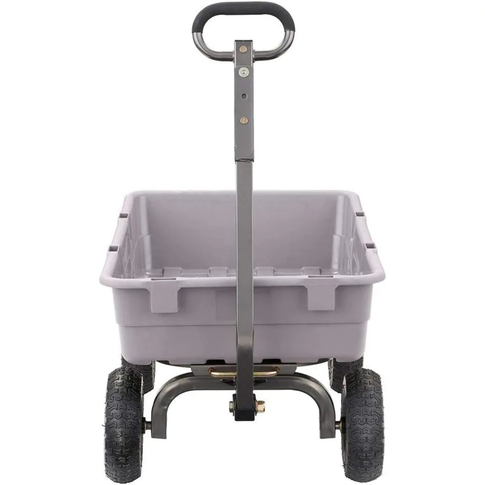 800 Pound Capacity Heavy Duty Poly Yard Garden Steel Dump Utility Wagon Cart w/ 2 in 1 Towing