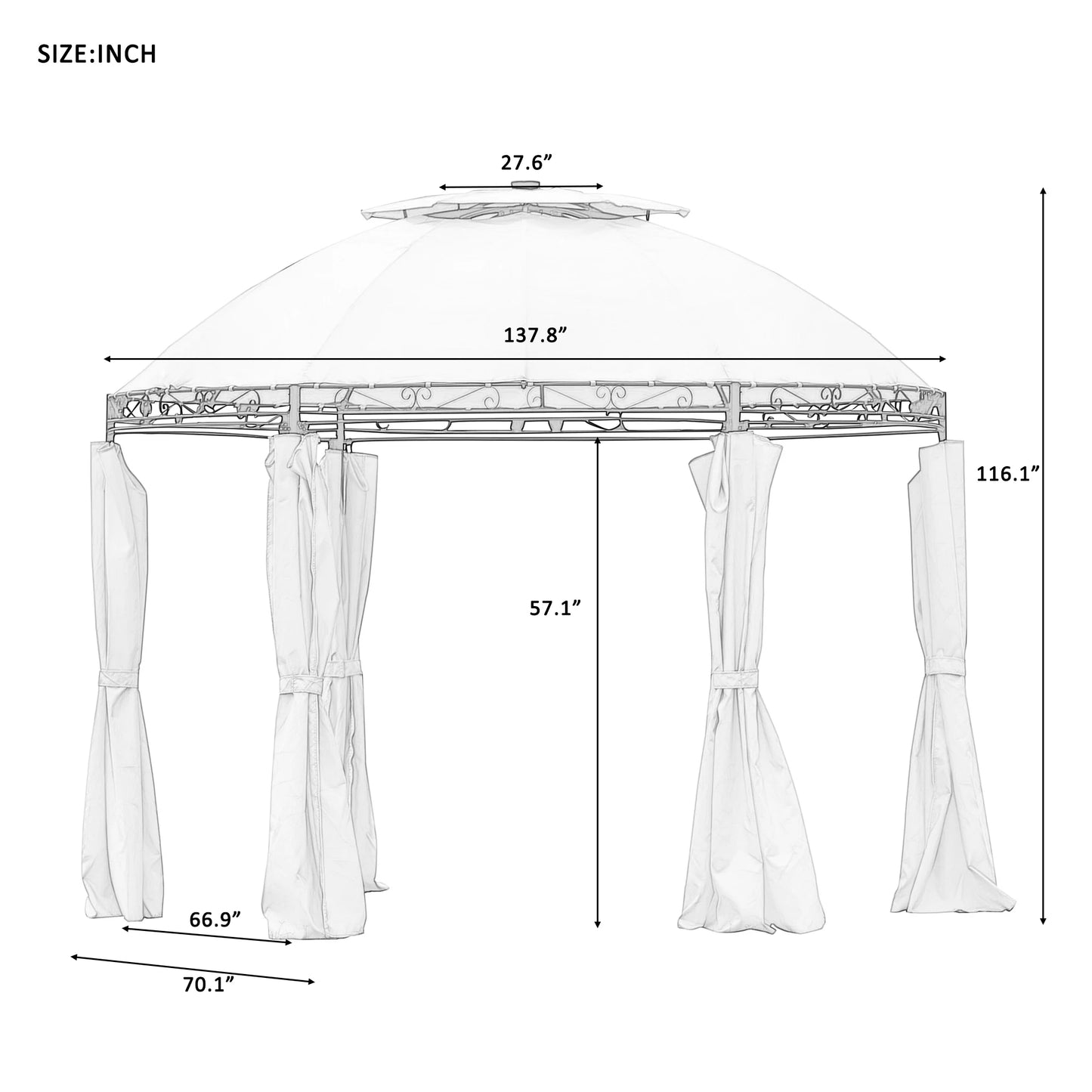 Outdoor Gazebo Steel Fabric Round Soft Top Gazebo, Patio Dome Gazebo with Removable Curtains - Link Logical Mall