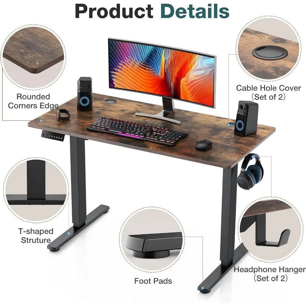 Electric Standing Desk: 40x24in Adjustable Height Stand-up Computer Desk for Home Office