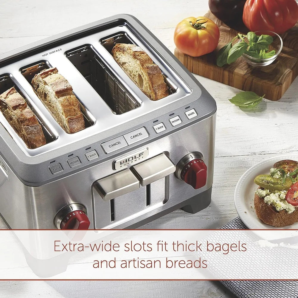 Wolf Gourmet 4-Slice Extra-Wide Slot Toaster with Shade Selector, Bagel and Defrost Settings