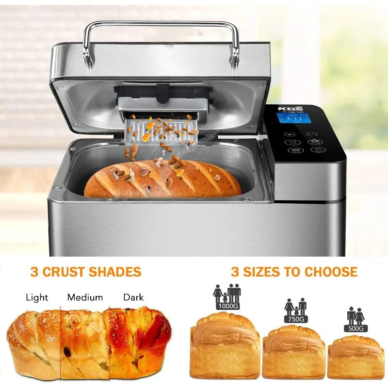 Bread Machine, 2LB 17-in-1 Programmable XL Bread Maker with Fruit Nut Dispenser