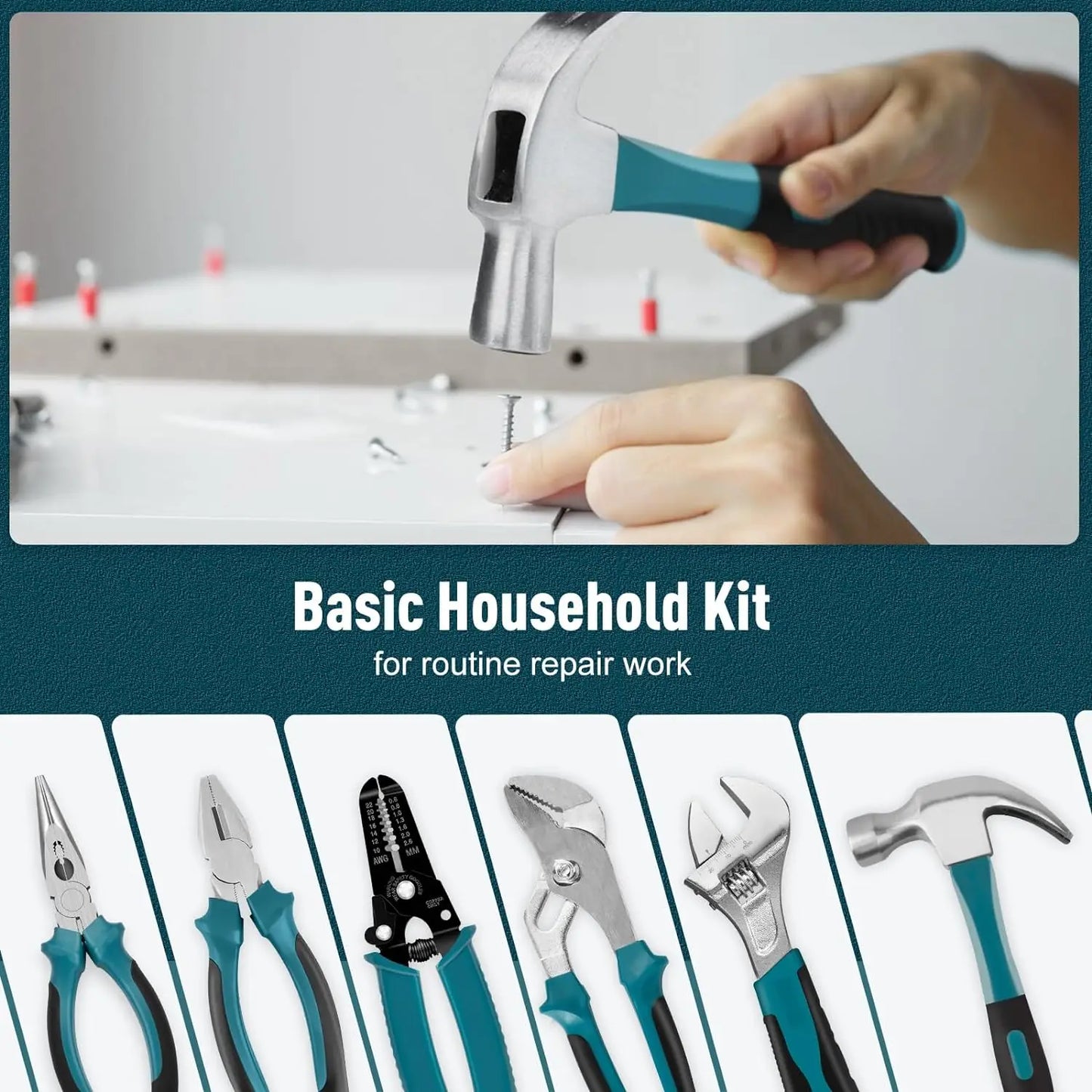 281-PC Home Tool Kit: Complete Repair Hand Tool Set for Men & Women - Portable with Socket