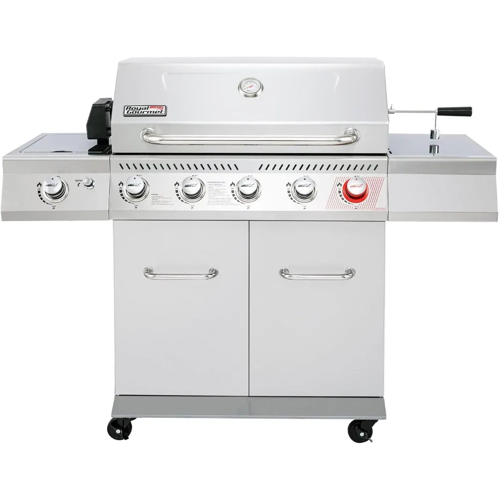 Royal Gourmet 5-Burner Propane Gas Grill with Side Burner, Stainless Steel