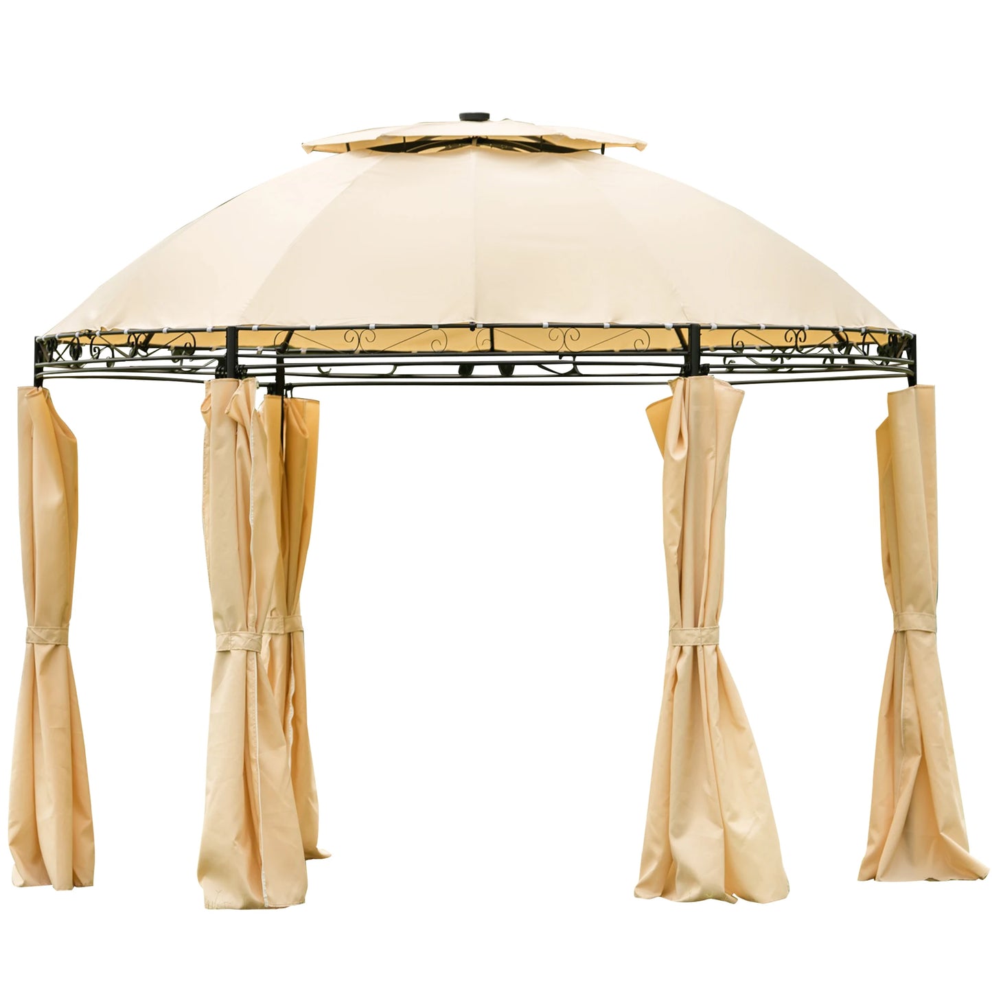 Outdoor Gazebo Steel Fabric Round Soft Top Gazebo, Patio Dome Gazebo with Removable Curtains - Link Logical Mall