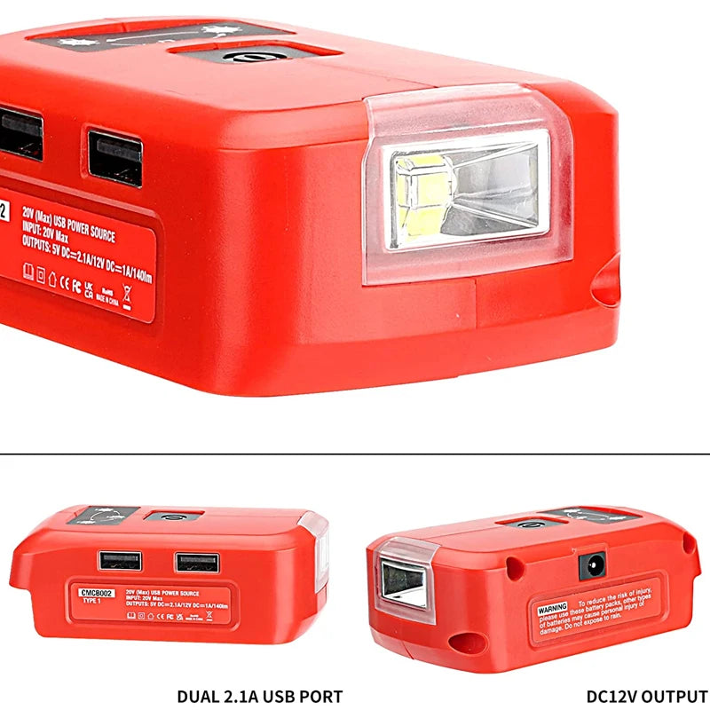 Newest Battery Adapter for Craftsman V20 Li-ion Battery USB Phone Charger with 140LM LED Work Light