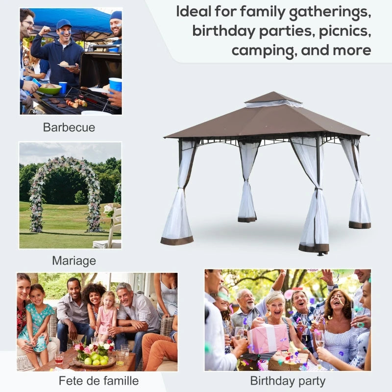 10'x10' Patio Gazebo: Mesh Sidewalls, 2-Tier Canopy for Backyard Relaxation