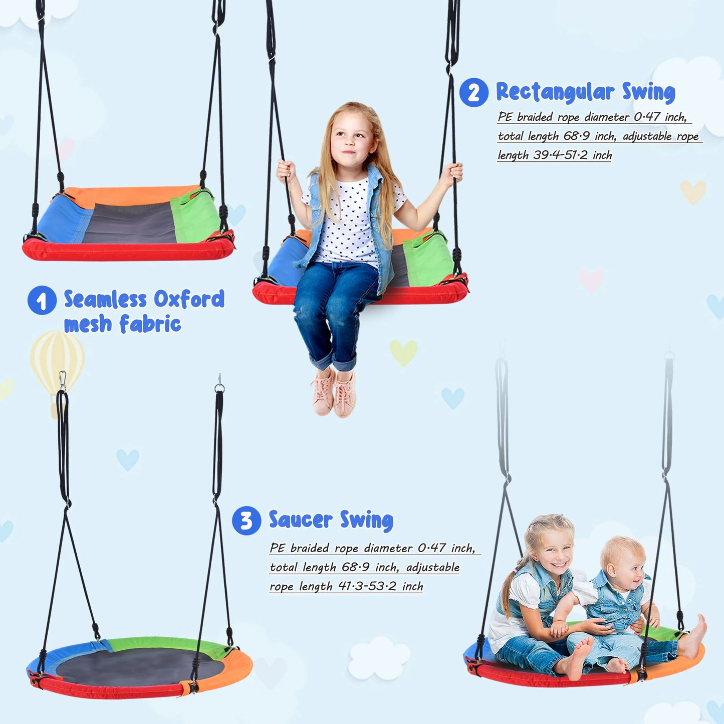 5-in-1 Outdoor Toddler Swing Set: Steel Frame, Multifunction Playsets for Backyard Playground