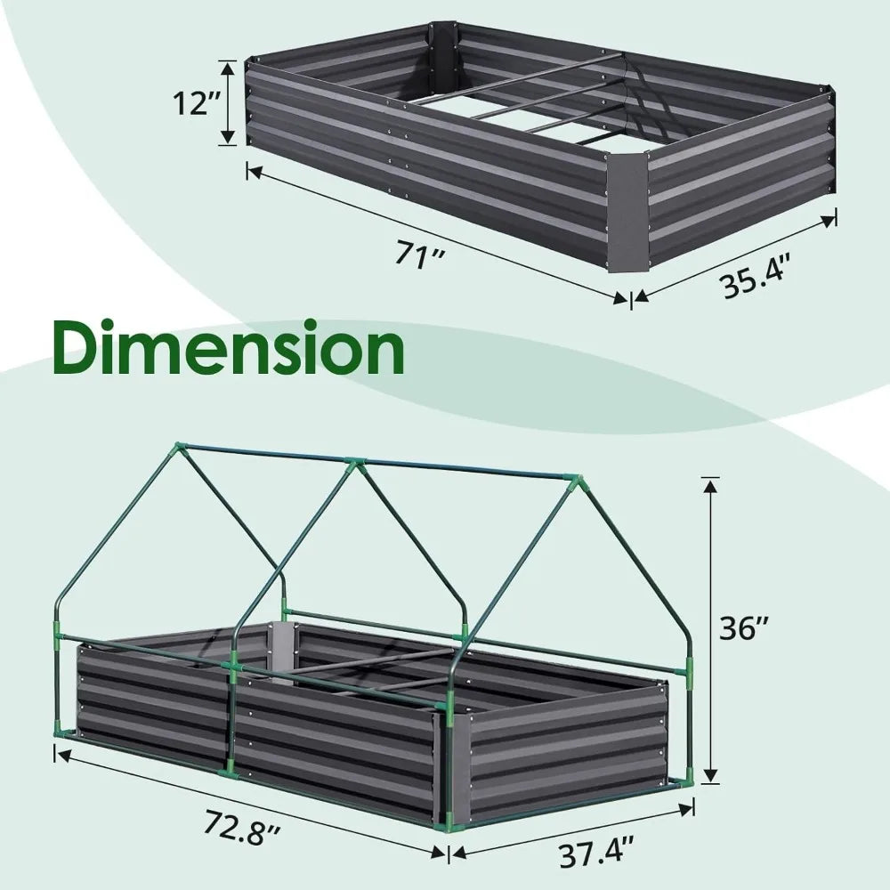 6x3x1ft Galvanized Raised Garden Bed with Cover w/ 2 Large Screen Windows Mini Greenhouse 20pcs - Link Logical Mall