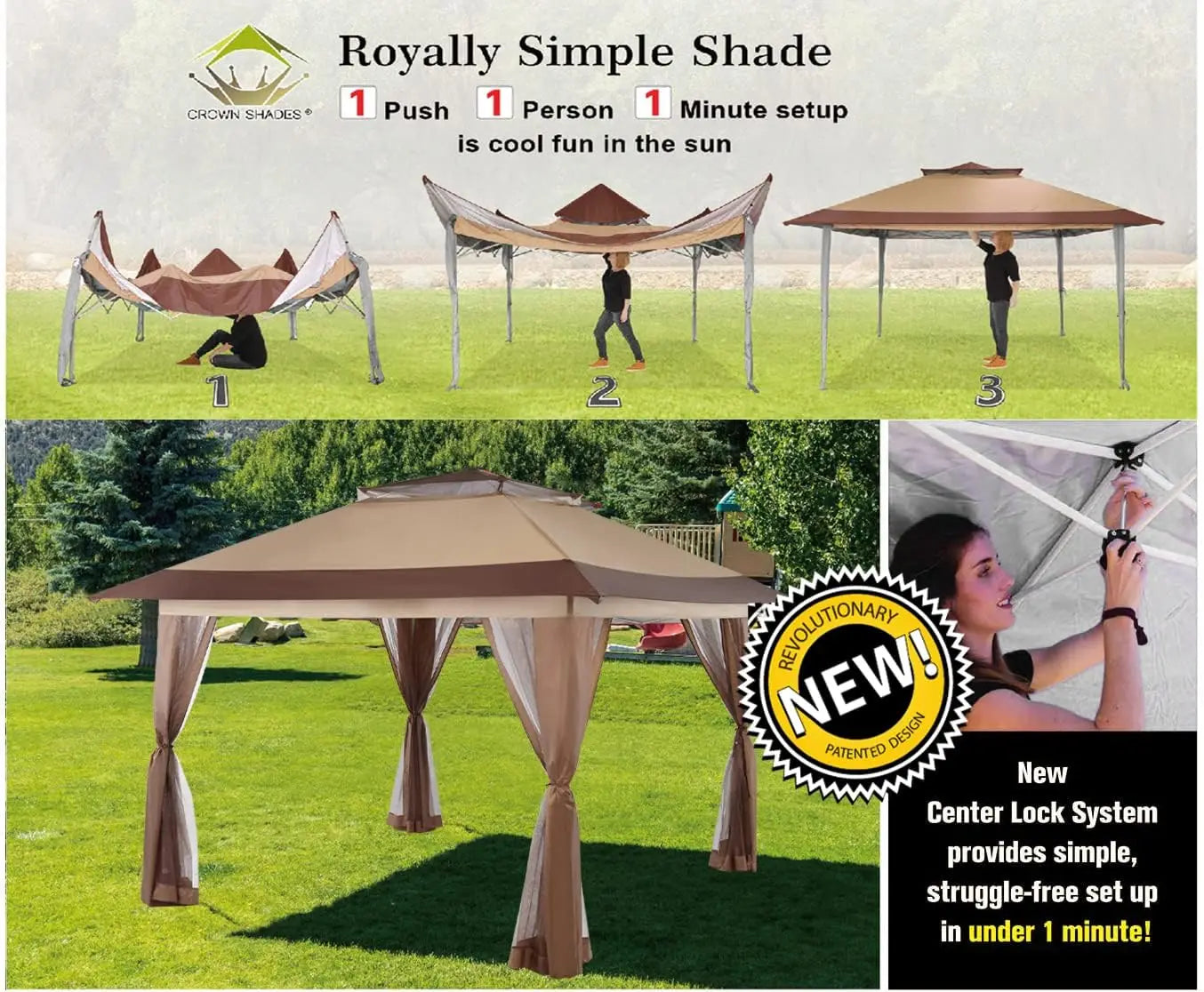 Effortless Elegance: 13x13 Pop-Up Gazebo with Patented Center Lock, 10x10 Base, Quick Setup