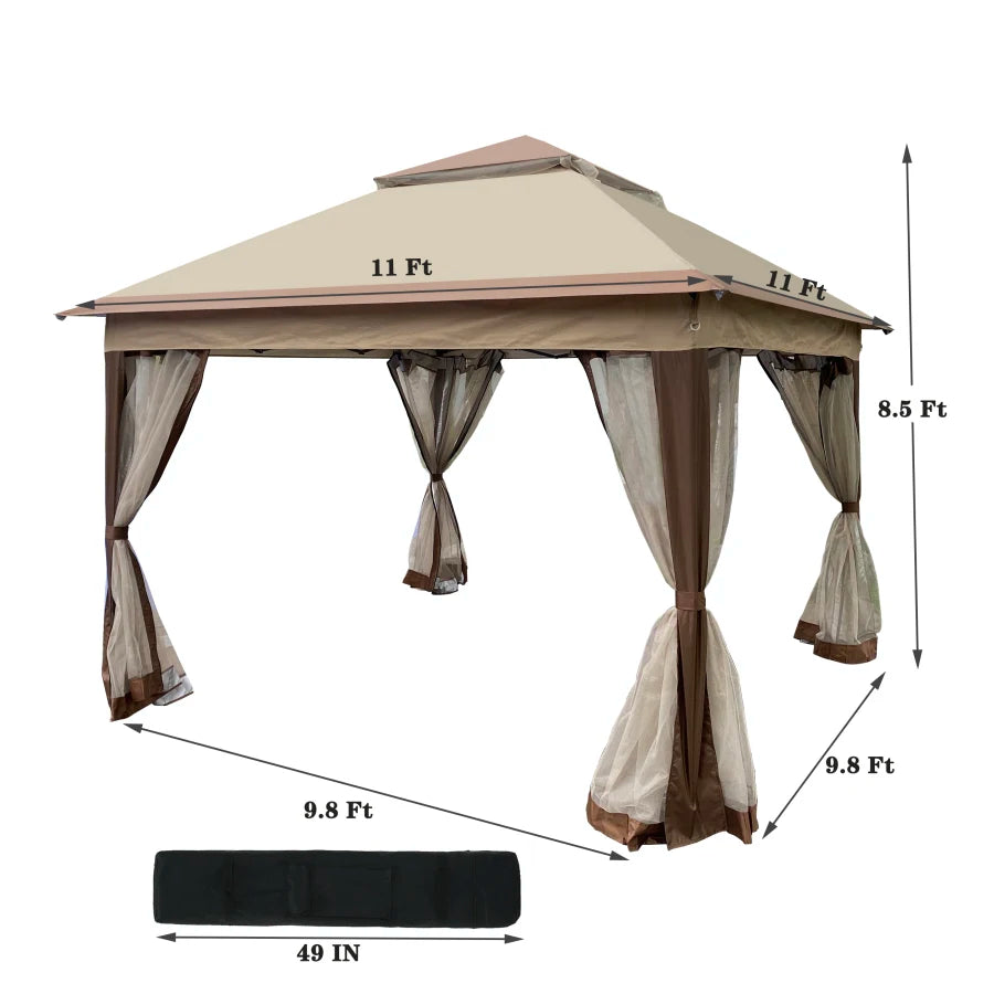 Instant Oasis: 11x11Ft Pop-Up Gazebo Canopy with Zipper Netting, 2-Tier Soft Top Event Tent