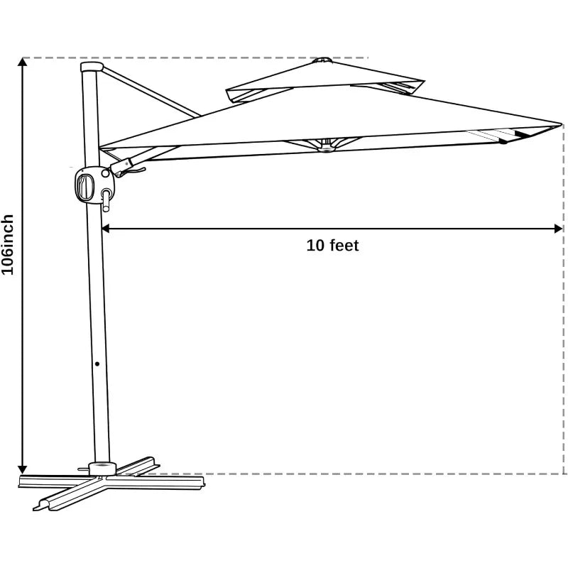 10ft Square Outdoor Umbrella: Large Offset Cantilever, 360° Rotation, Windproof & UV Resistant