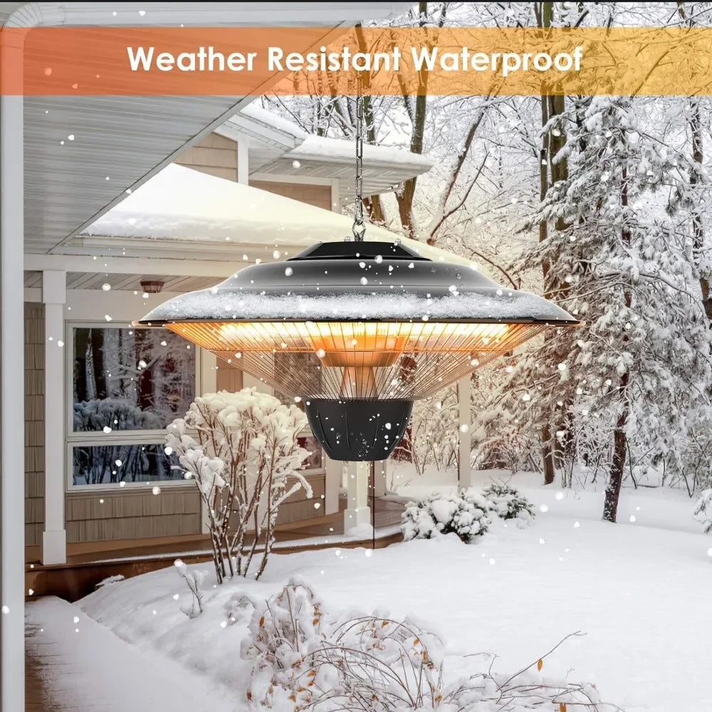 1500W Electric Hanging Patio Heater: Fast Heating, Quiet, IP34 Waterproof, Tip-Over Shut-Off