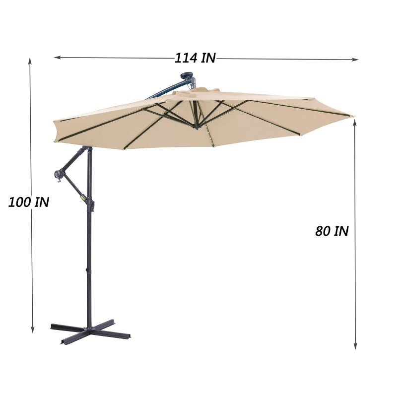 10FT Solar LED Cantilever Umbrella: Easy Open, Offset Design, 32 LED Lights