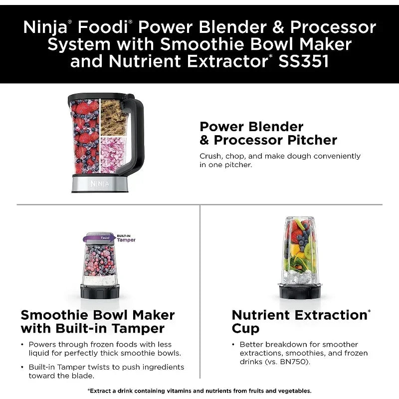 Ninja SS351 Foodi Power Blender & Processor System 1400 WP Smoothie Bowl Maker 6 Functions for Bowls