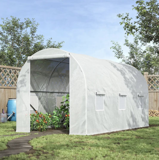 Portable White Greenhouse: 3.5L x 2W x 2H m, Ideal for Garden Plant Growing w/ Door & Vent Window