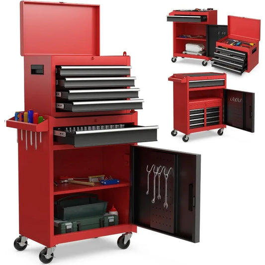 5-Drawer Rolling Tool Storage Cabinet w/ Detachable Top Tool Box, Liner, Universal Lockable Wheels