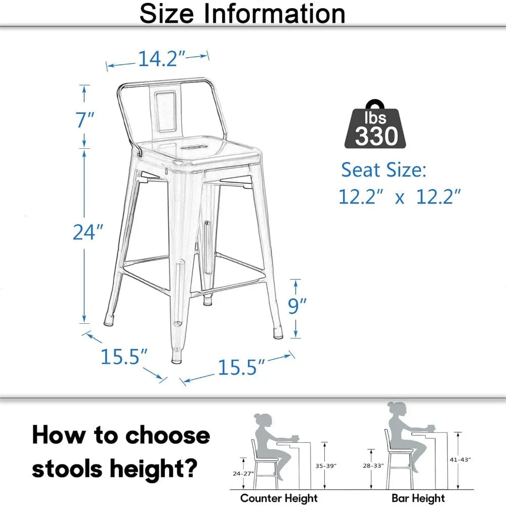 Bar Stools Set of 4, Counter Height w/ Back, 24inch Kitchen Island Stools