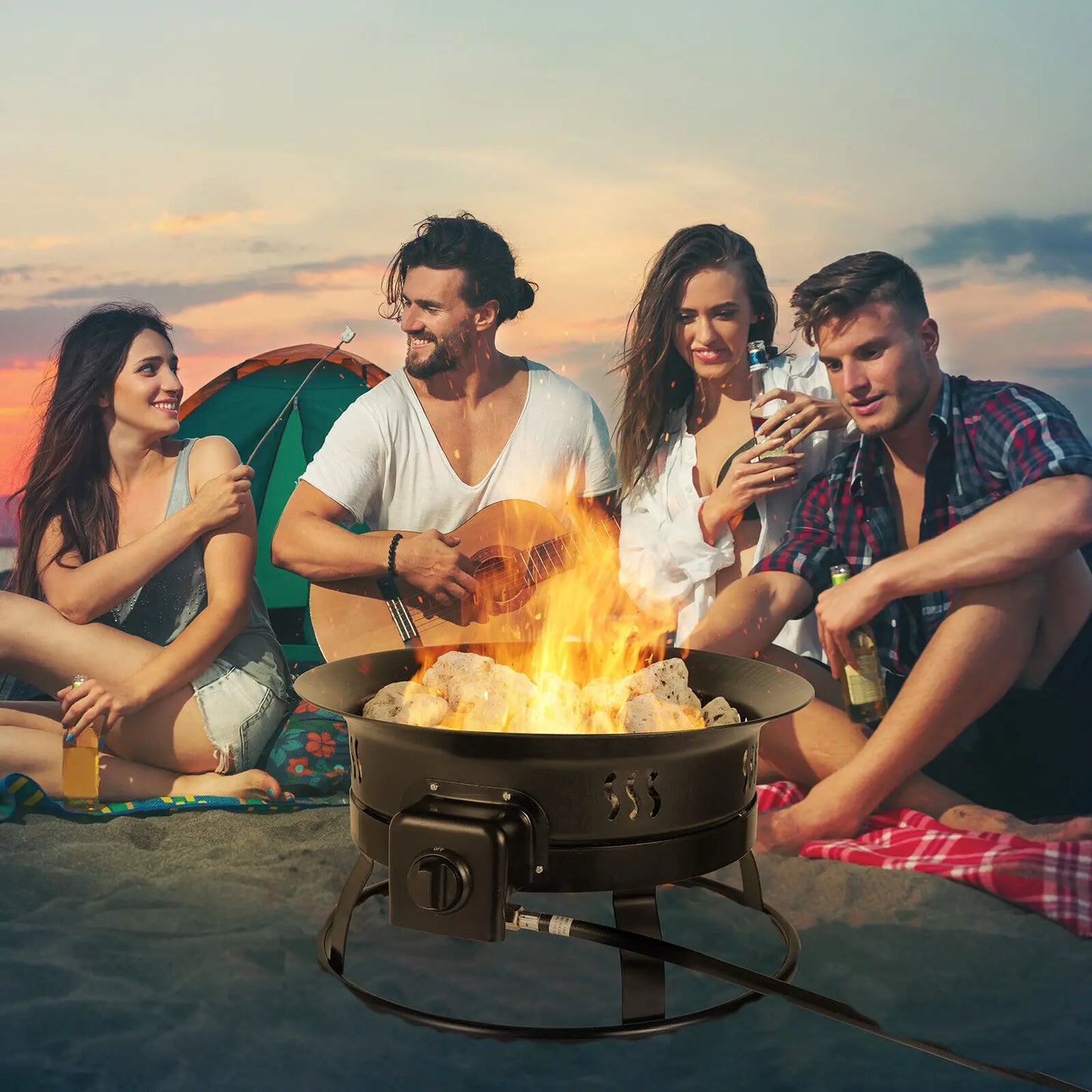 Propane Gas Fire Pit Outdoor Portable Fire Pit 58,000 BTU for Camping W/ Cover