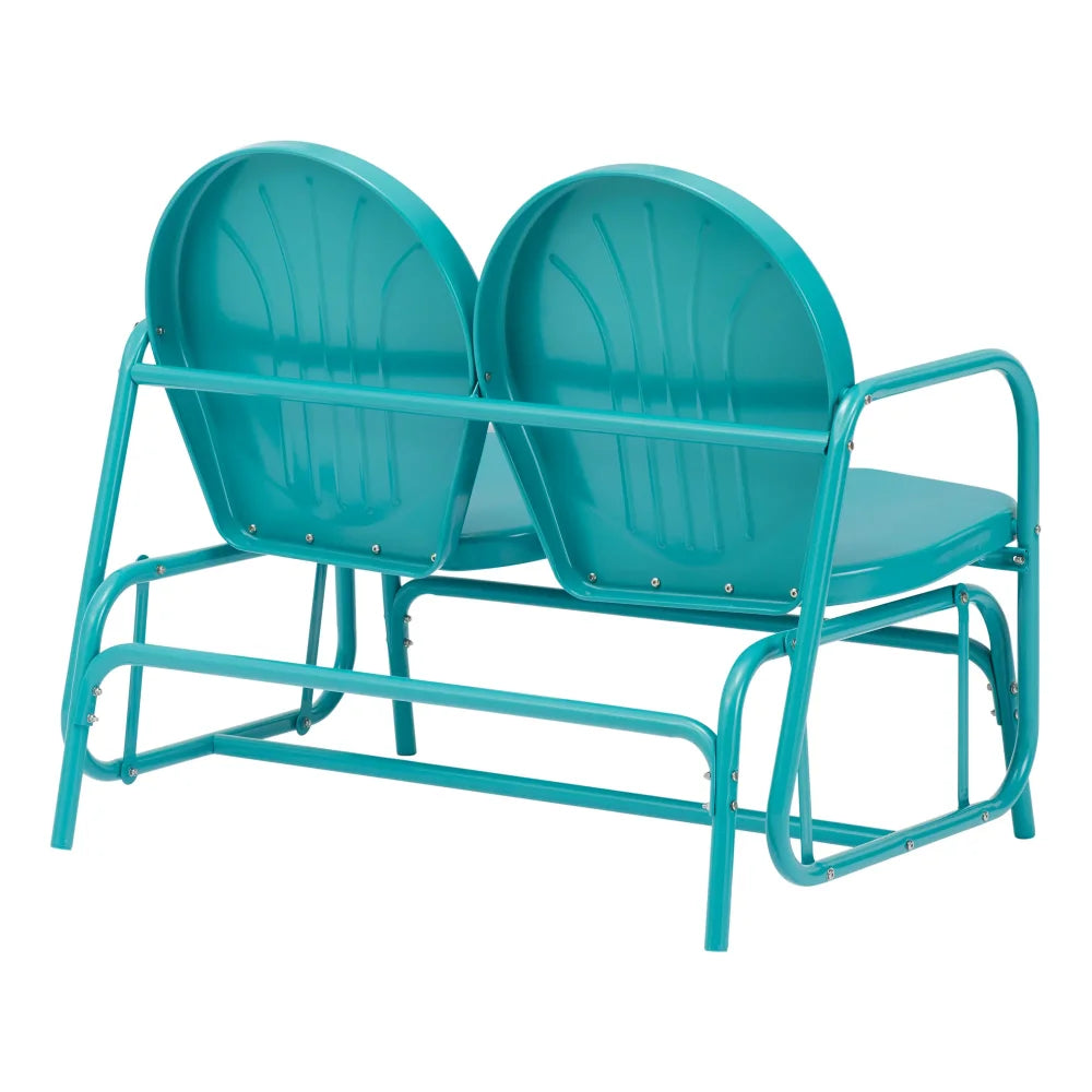 Retro Teal Outdoor Steel Glider Loveseat