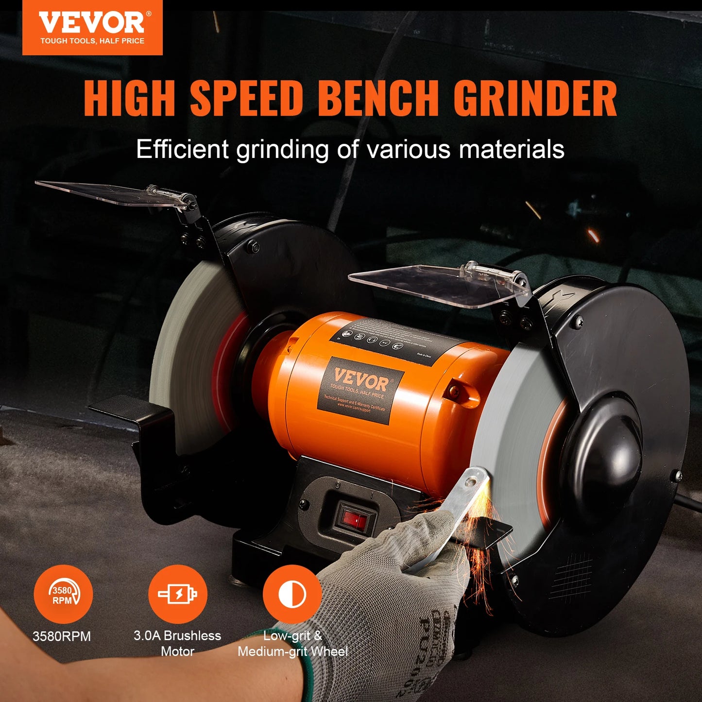 VEVOR 8" Variable Speed Bench Grinder: Multifunctional Polishing & Grinding Machine