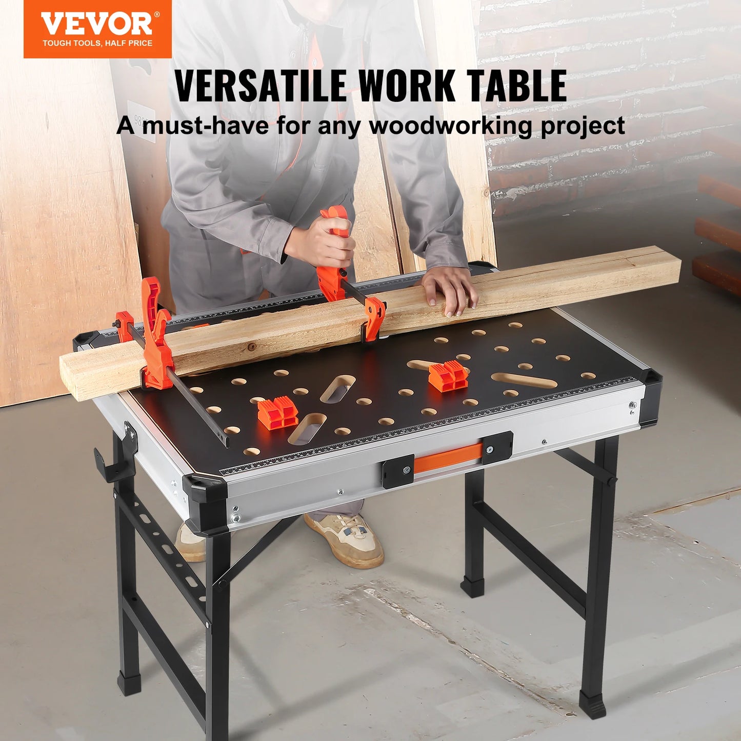 VEVOR Folding Work Table 1000LBS Load Capacity Multifuctional Portable Workbench & Versatile Sawhorse