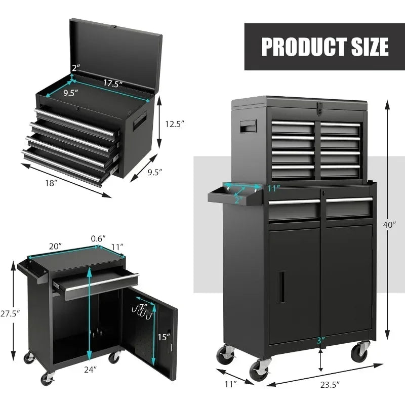 Goplus, 5-Drawer Rolling Tool Storage Cabinet w/ Detachable Top Tool Box, Liner, Lockable Wheels