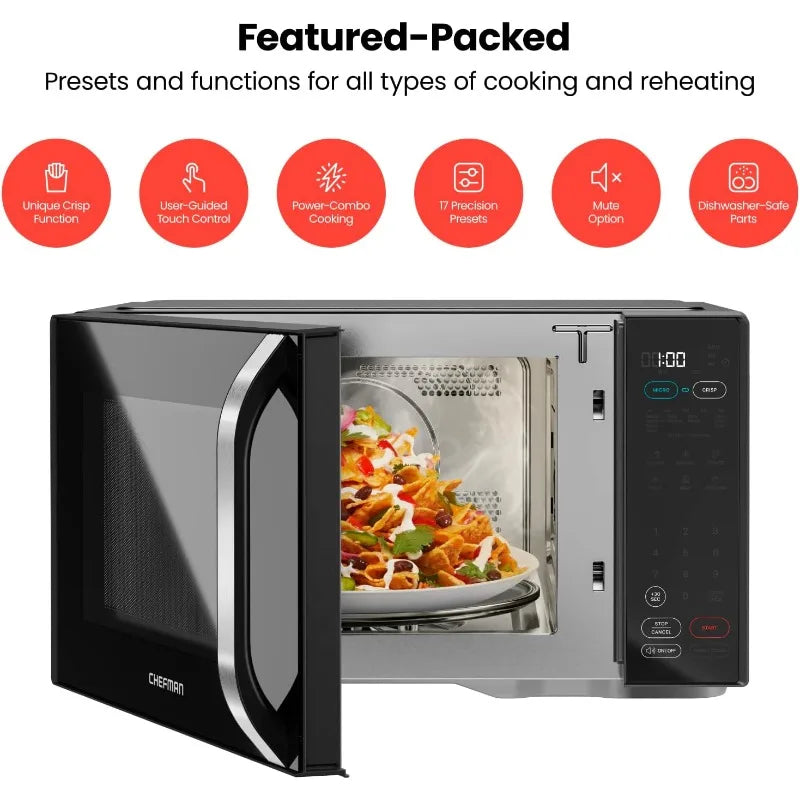 Chefman MicroCrisp: Digital Microwave Oven, 1.1 Cu Ft, 1000W with Unique "Cook & Crisp" Power Combo