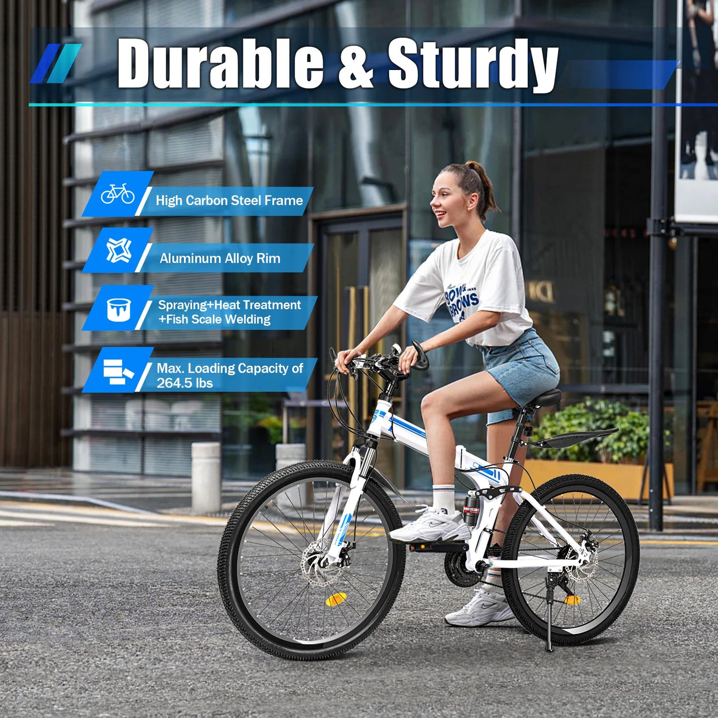 26" Folding Mountain Bike with Dual Disc Brake Men Women Bikes 21-Speed - Link Logical Mall