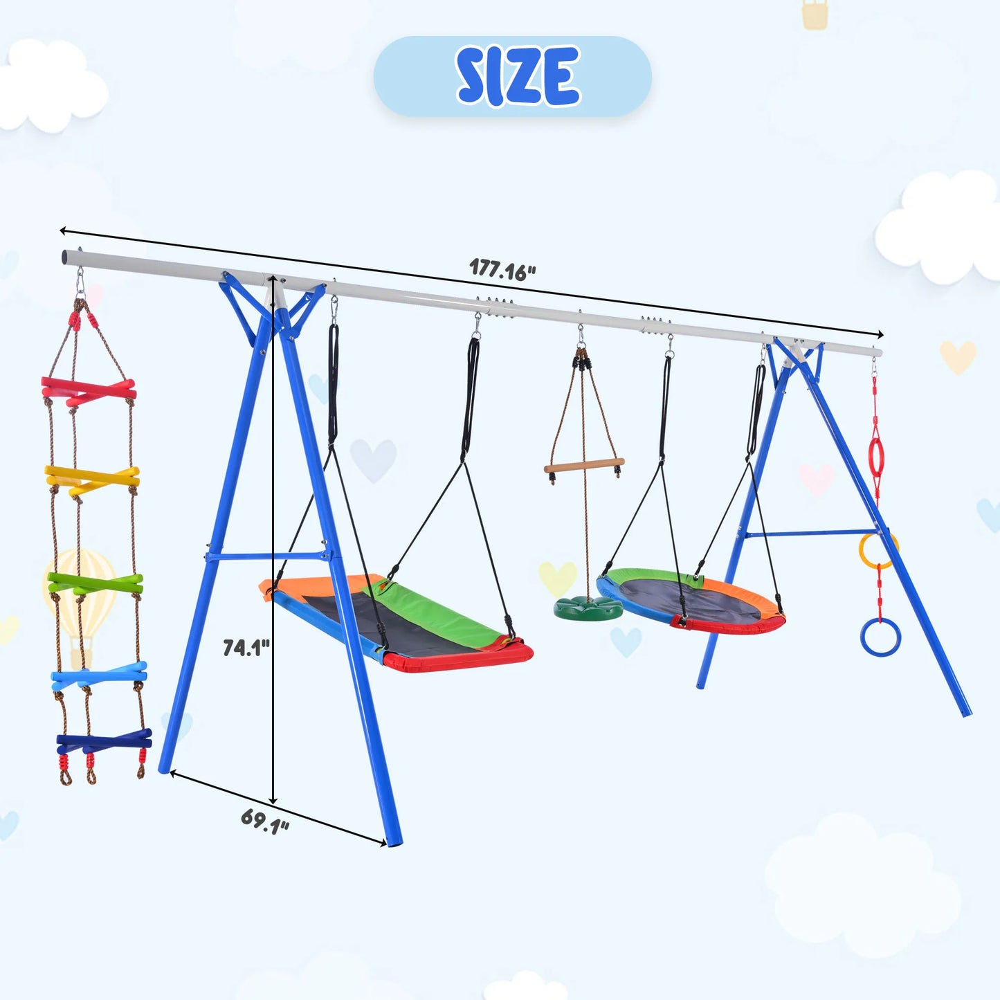 5-in-1 Outdoor Toddler Swing Set: Steel Frame, Multifunction Playsets for Backyard Playground