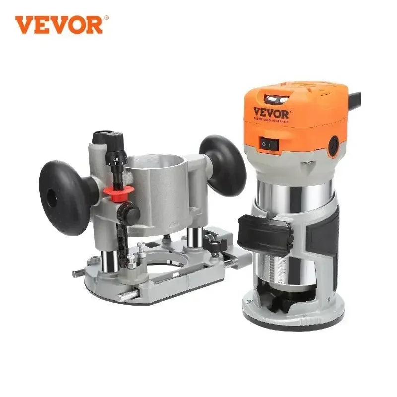 VEVOR 1.25HP Compact Wood Router: 800W Trimmer Combo Tool, 6 Speeds, 30000RPM