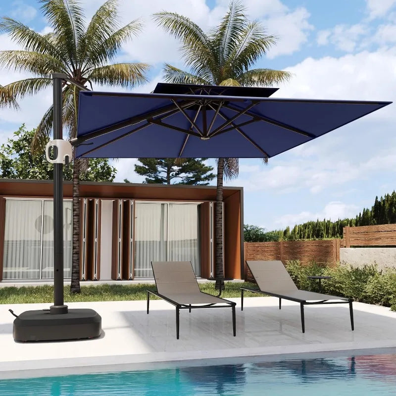 10ft Square Outdoor Umbrella: Large Offset Cantilever, 360° Rotation, Windproof & UV Resistant