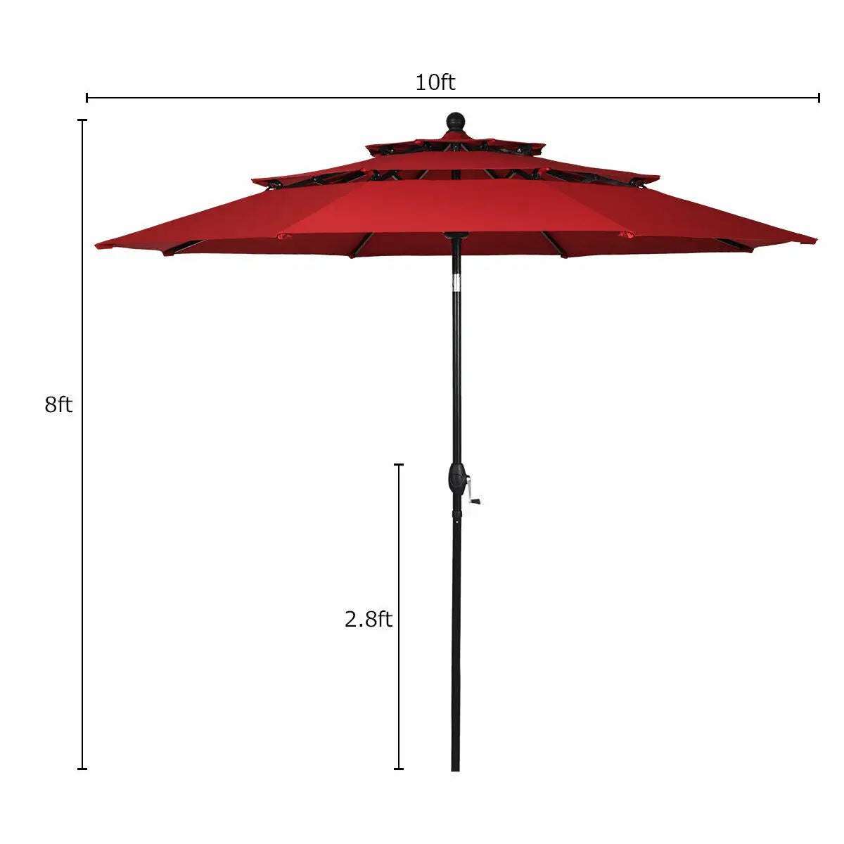 Patiojoy 10ft 3 Tier Patio Market Umbrella Aluminum Sunshade Shelter Double Vent Burgundy