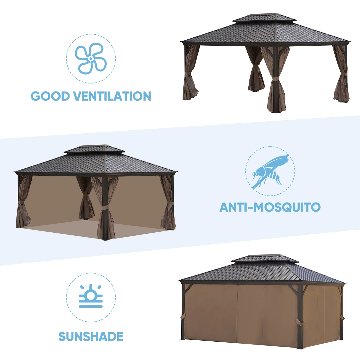 12x16FT Patic Gazebo Alu Gazebo with Steel Canopy Outdoor Permanent Hardtop - Link Logical Mall