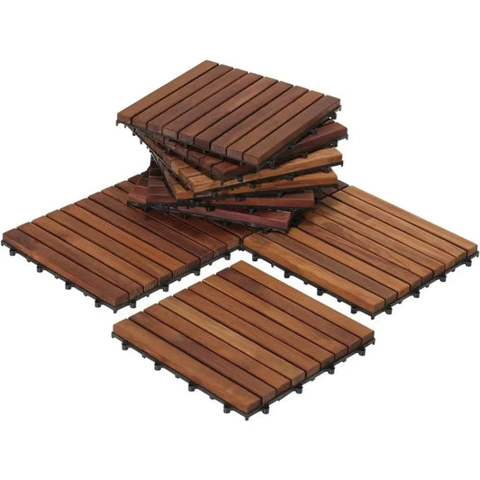 Transform Your Space: EZ-Floor Interlocking Teak Wood Tiles (Set of 10), Outdoor Terrace Slabs