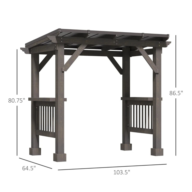 8.5 x 5.5ft Wooden Grill Gazebo Outdoor BBQ with Bar Counters, Hardtop Pergola with Steel Pent Roof - Link Logical Mall