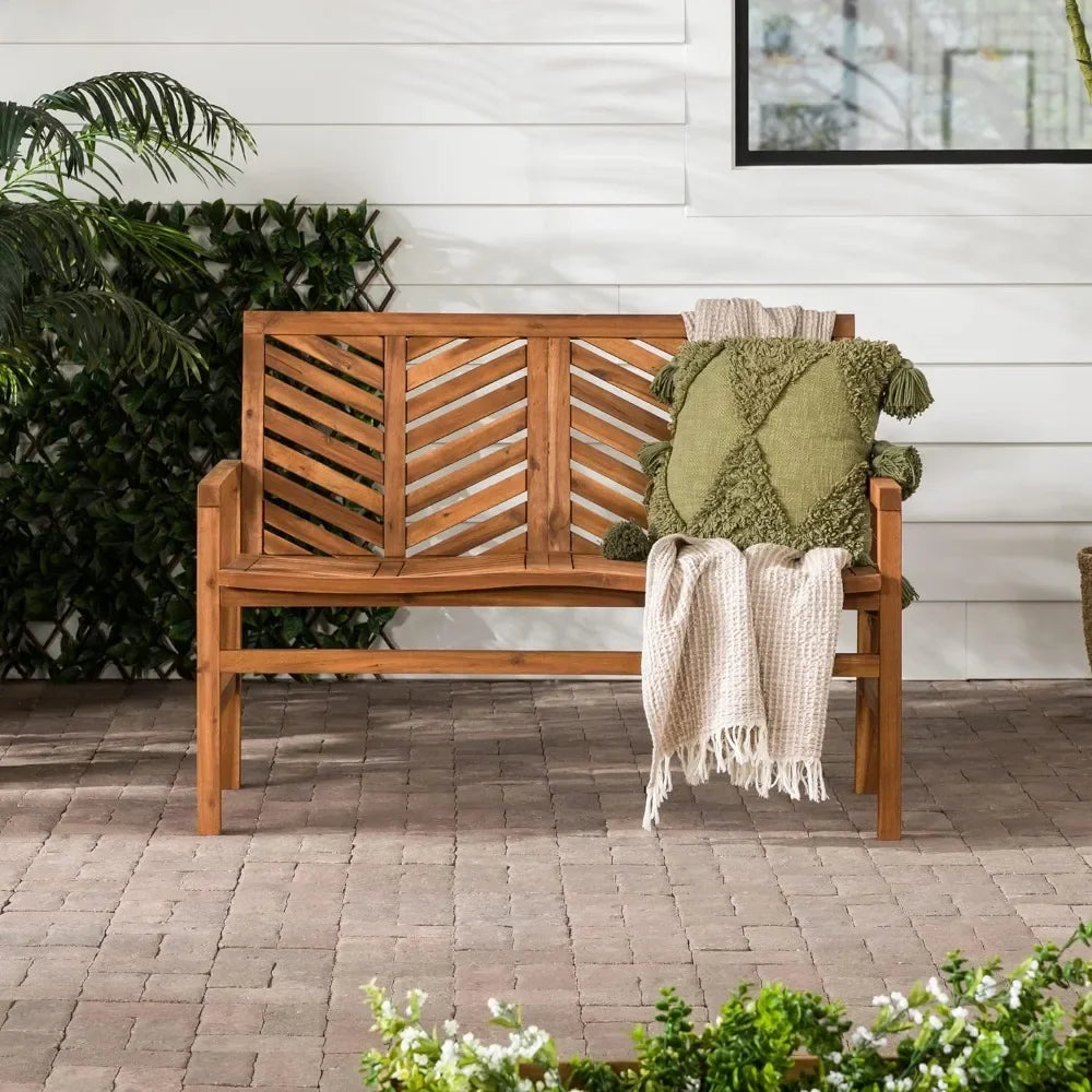 Outdoor Patio Wood Chevron Loveseat Chair All Weather Backyard Conversation