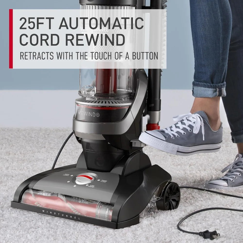 WindTunnel Cord Rewind Pro Bagless Upright Vacuum Cleaner, Ideal for Carpet and Hard Floors