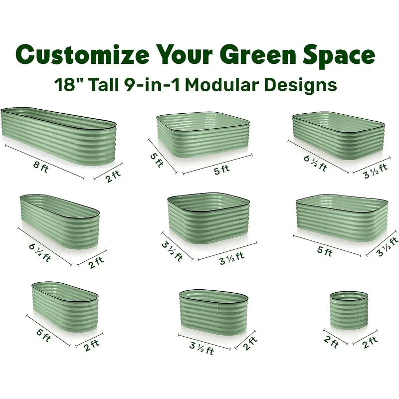 Modular 8x2 ft Galvanized Steel Raised Garden Bed - 9-in-1 Planter for Vegetables and Flowers