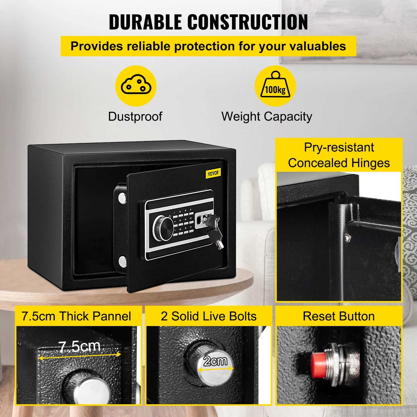 VEVOR Fingerprint Locks Safe Deposit Box 0.8/1.7/2.1 Cubic Feet Digital Electronic - Link Logical Mall