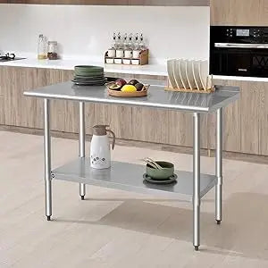 ROCKPOINT Stainless Steel Table for Prep & Work with Backsplash 48x24 Inches