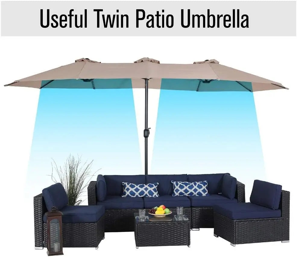 15ft Large Patio Umbrella Double-Sided Outdoor w/ Crank, Umbrella Base (Stand) Included