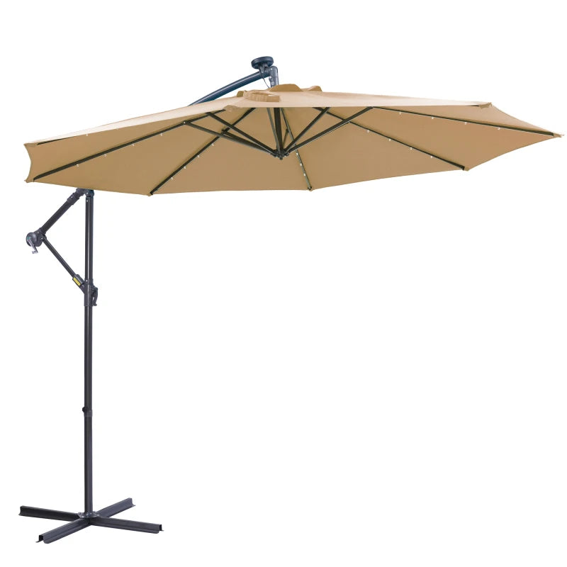 Solar LED Cantilever Patio Umbrella: 10ft Offset, Easy Open, Adjustable, 32 LED Lights - Taupe