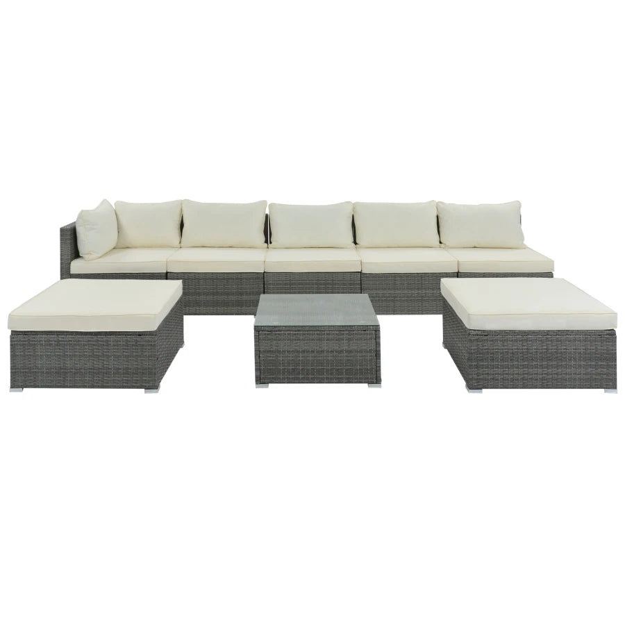 Garden Conversation Wicker Sofa 8pc Set Outdoor Patio Furniture Sets, Beige Cushions Gray Wicker - Link Logical Mall