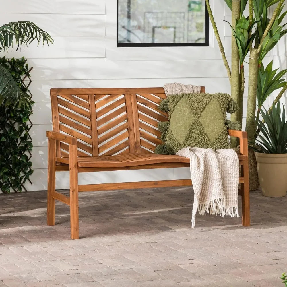 Outdoor Patio Wood Chevron Loveseat Chair All Weather Backyard Conversation