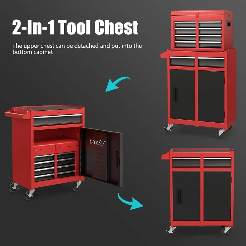 Goplus 5-Drawer Rolling Tool Chest with Detachable Top Box, Liner, Lockable Wheels