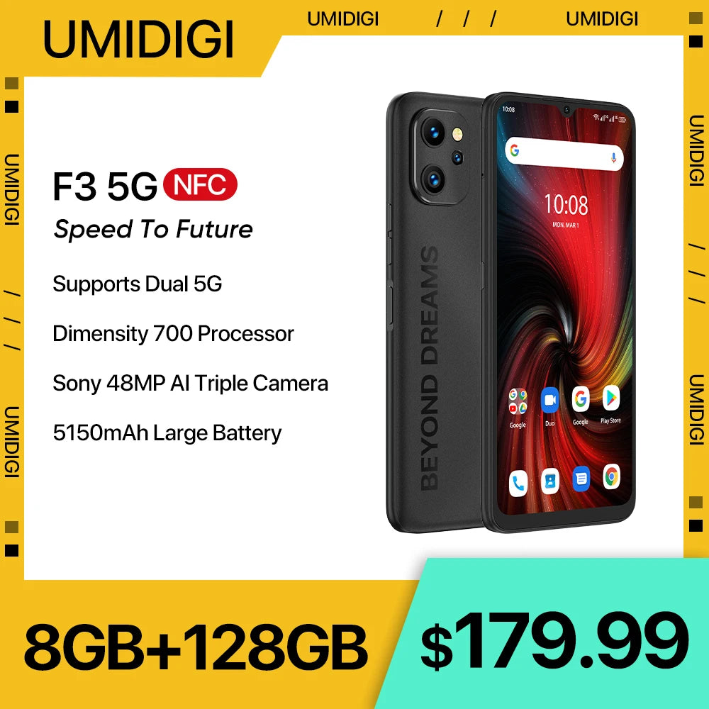 UMIDIGI F3 5G Phone, Android 12 Smartphone, 6.7" Display 8GB 128GB, 48MP Triple Camera - Link Logical Mall