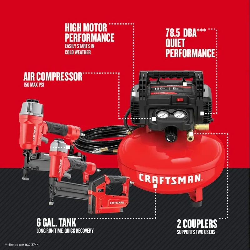 CRAFTSMAN Compressor Combo Kit, 6 Gallon, Pancake, 3 Tool (CMEC3KIT)