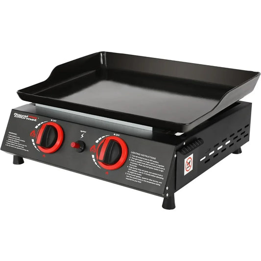 BBQ Grill, 18-Inch Portable Countertop Griddle, 2-Burner Propane Gas Grills, BBQ Grill