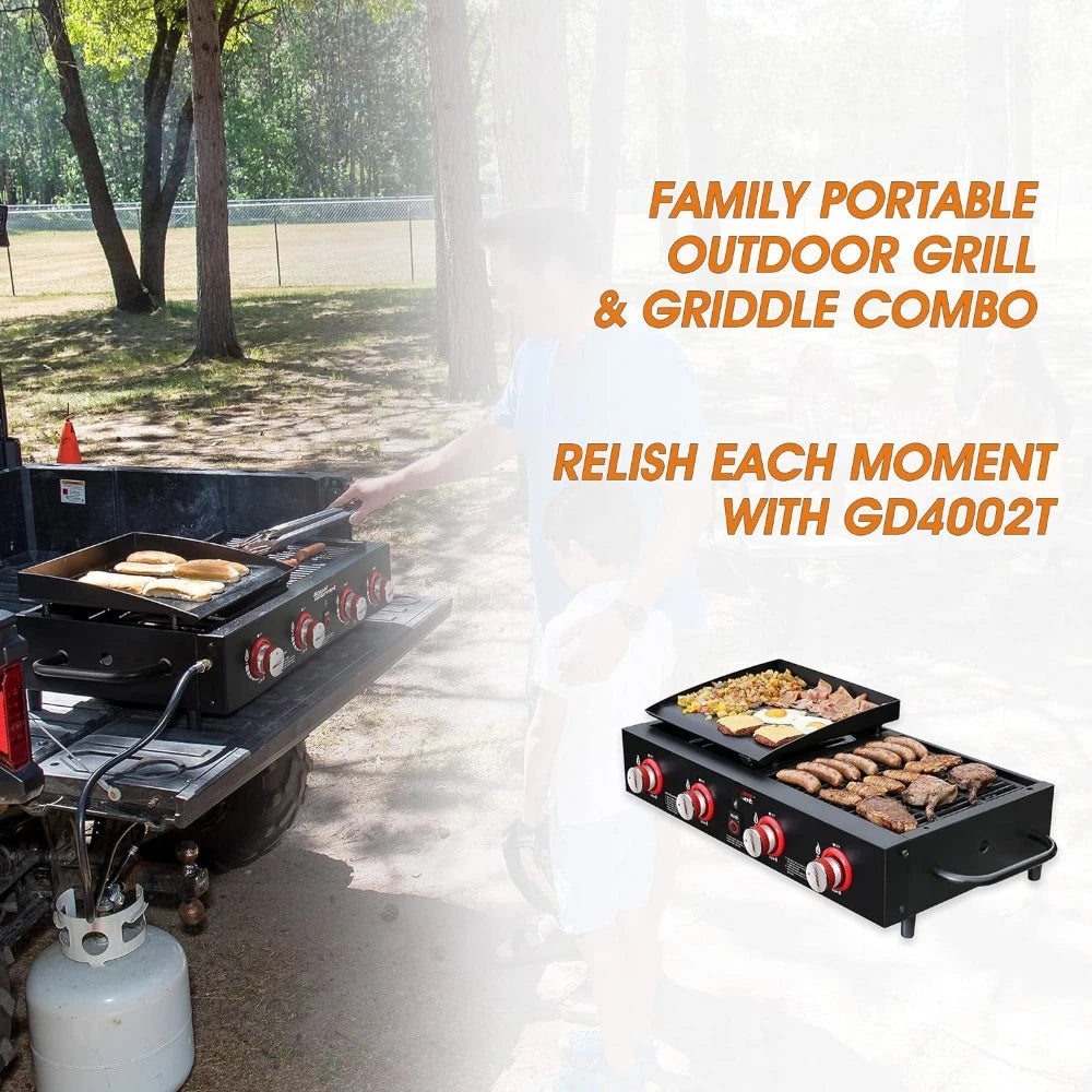 4-Burner Tailgater Grill & Griddle Combo, Portable Propane 2-in-1 Combo Design