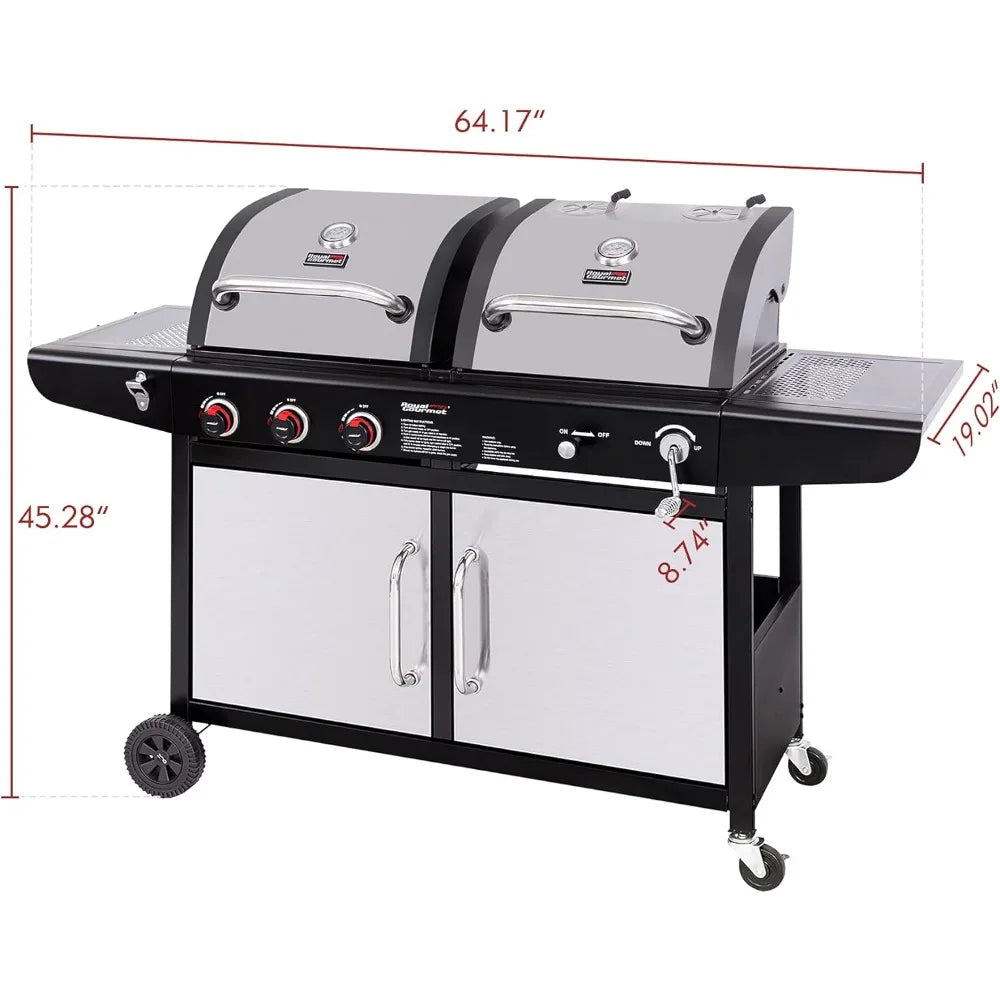 3-Burner 25,500-BTU Dual Fuel Gas and Charcoal Grill Combo, Cabinet Style